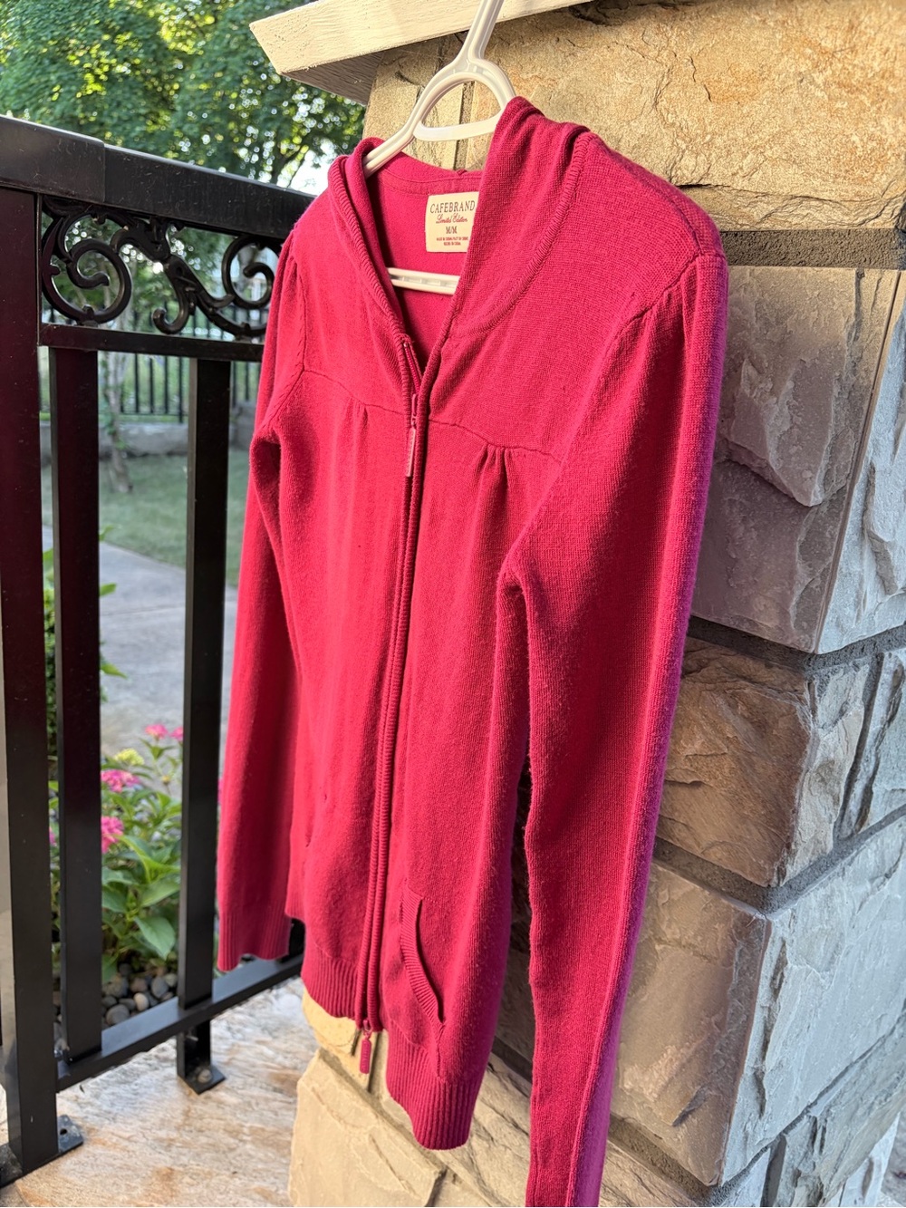 Cherry Red Hooded Knit Jacket